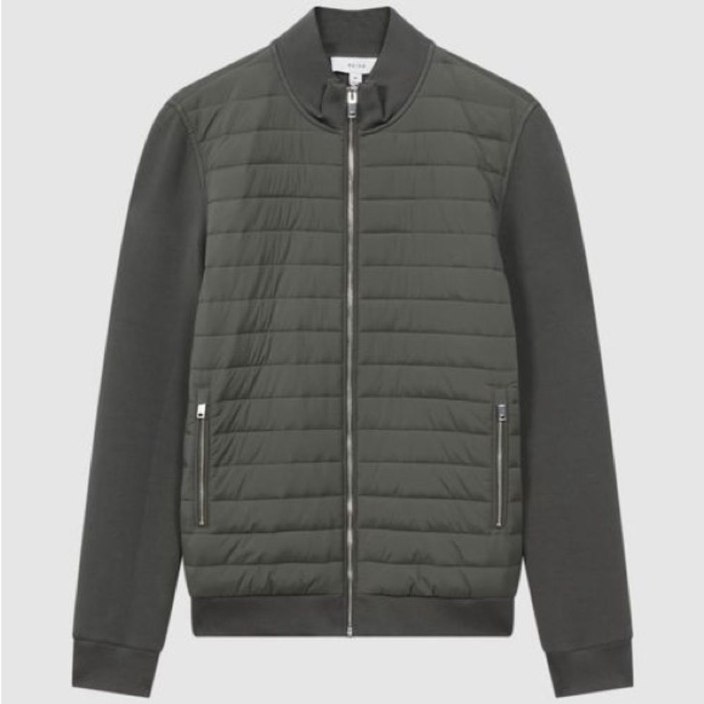 Reiss Freddie Quilted Hybrid Quilt and Knit Zip Jacket (L)